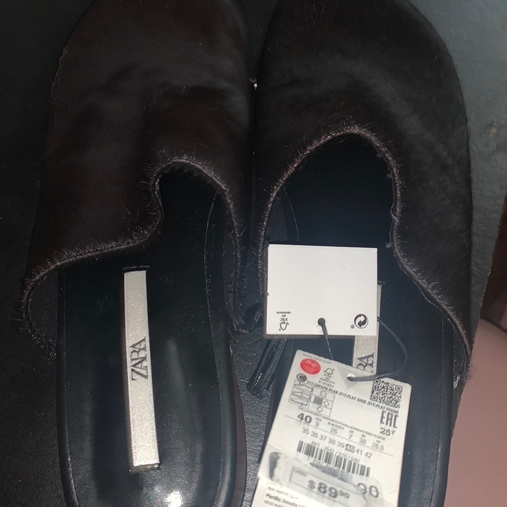 Zara studded fur skin clogs